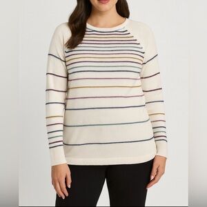 Talbots Stripe Knit Sweater XL Cream Multicolor Ribbed Cotton Blend | Excellent
